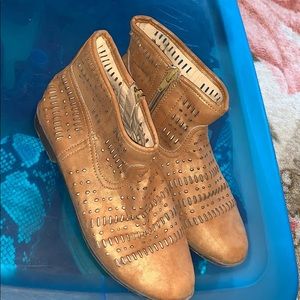 Chestnut brown flat pointy toe booties